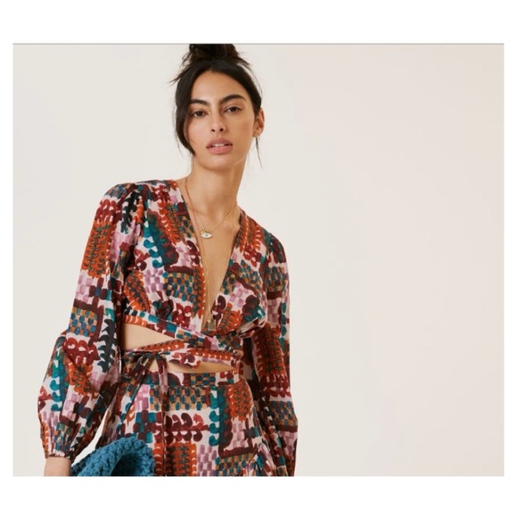 NWOT Anthropologie Versatile Abstract Top in Teal Combo  Size 4 - Picture 4 of 14